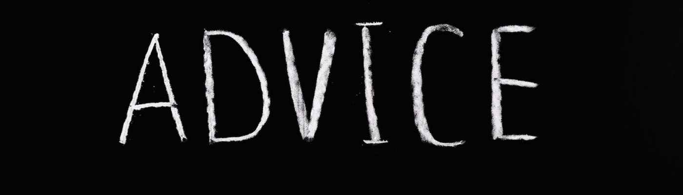 The word "Advice" in white lettering on a black background