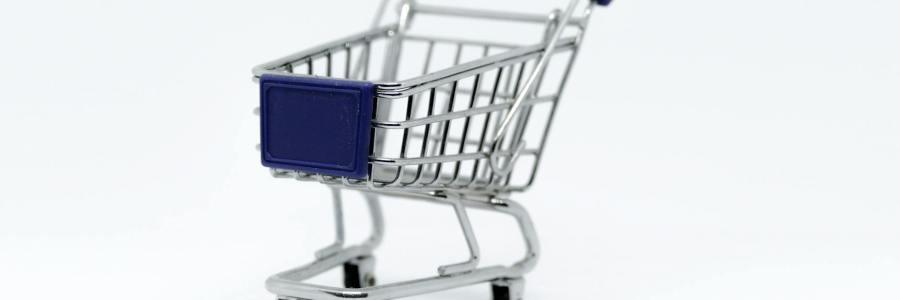 Miniature gray steel shopping cart