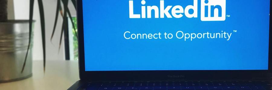 LinkedIn logo on a laptop screen.