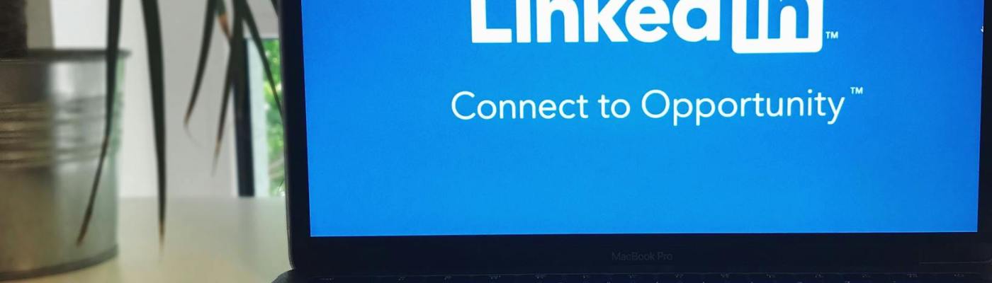 LinkedIn logo on a laptop screen.